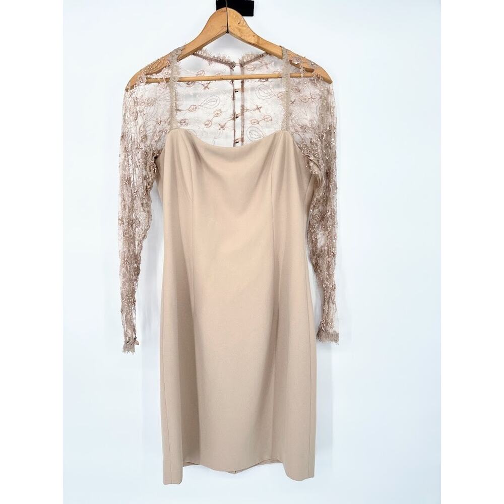 Vtg Chetta B Evening Bergdorf Goodman Dress Beige Lace Sleeve Size 4 Cocktail US